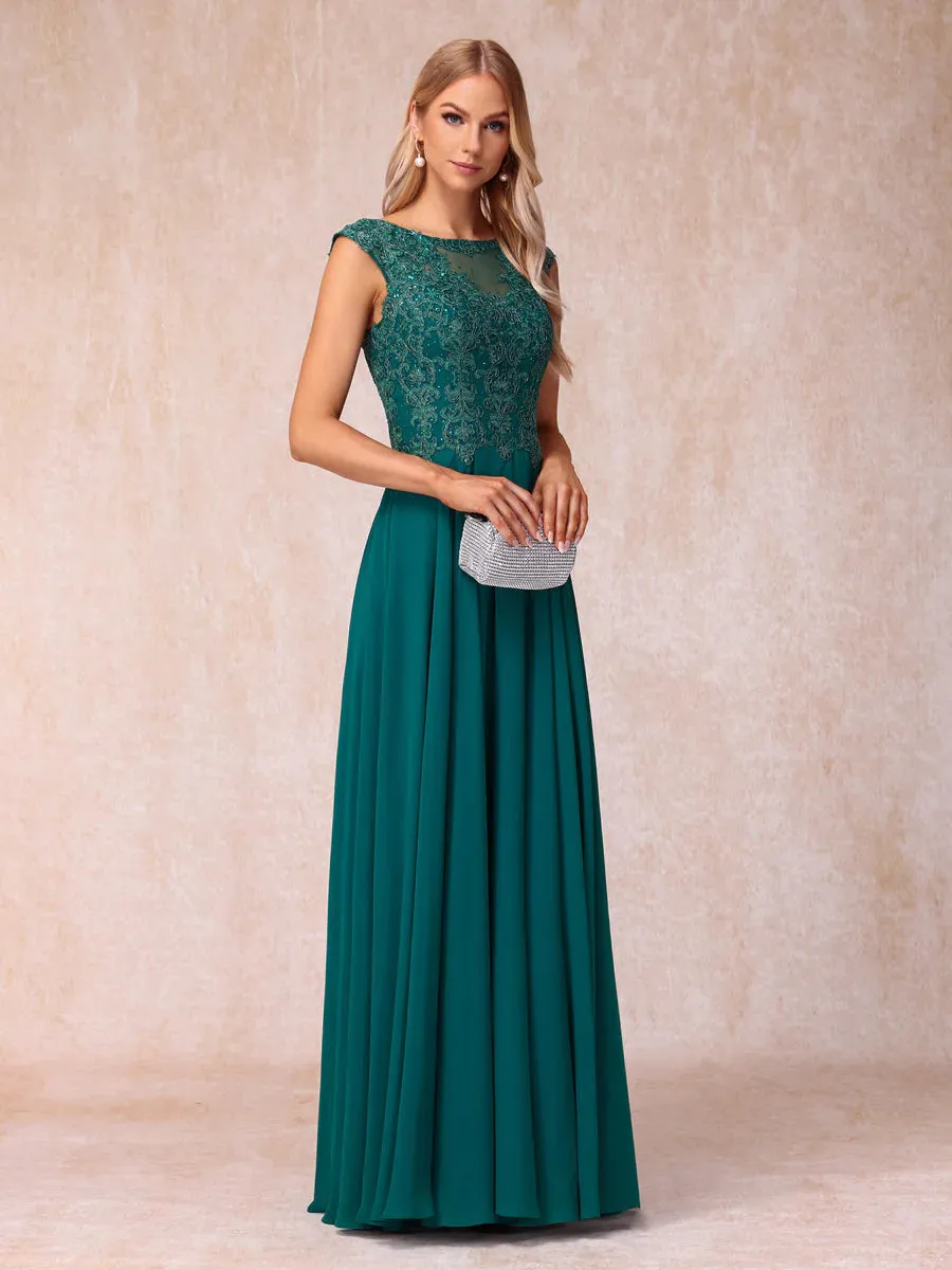 A-Line/Princess Sheer Neck Sleeveless Long Formal Evening Dresses With Beading