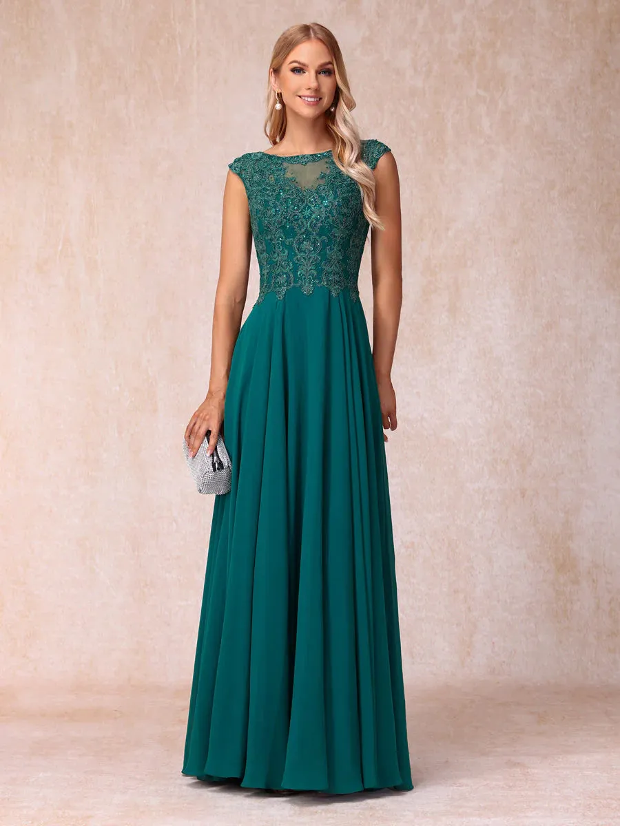 A-Line/Princess Sheer Neck Sleeveless Long Formal Evening Dresses With Beading