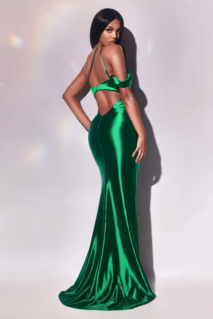 A-List | Fitted Asymmetrical Satin Gown | LaDivine Y025