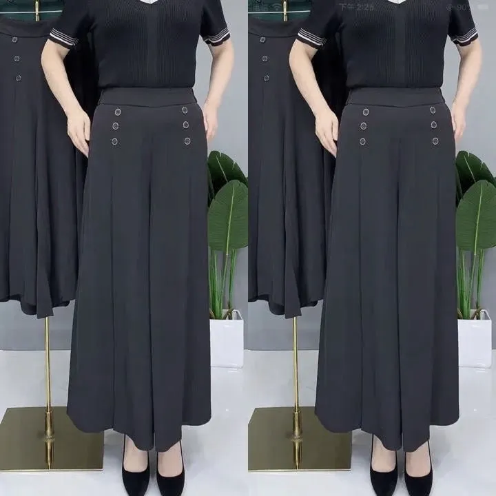 All-match Drape Button Solid Color Bigfoot Nine Point Jilt Trousers Female Summer Casual Pockets Loose Wide-legged Pants S6674910