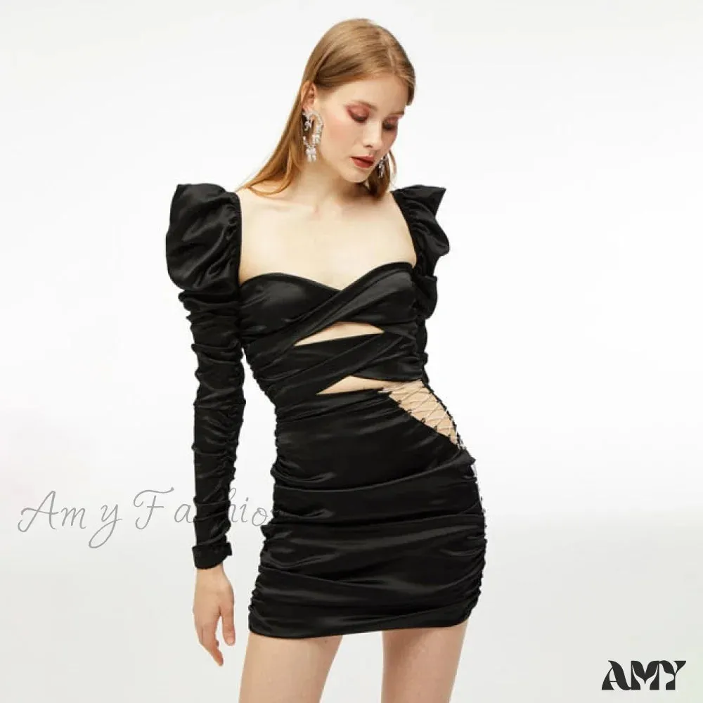 Amy Fashion - Celebrity Lacy Long Sleeve Spice Dresses