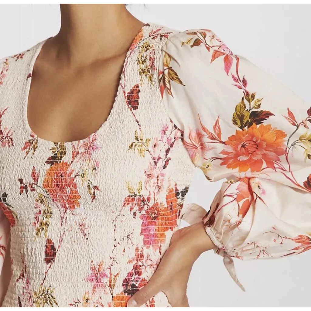 Anthropologie NWT Smocked Peplum Floral Blouse - Size XS