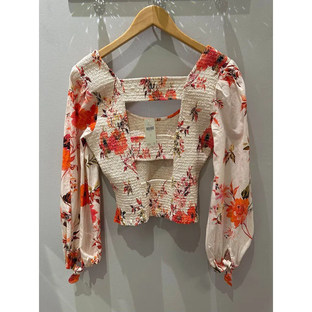 Anthropologie NWT Smocked Peplum Floral Blouse - Size XS