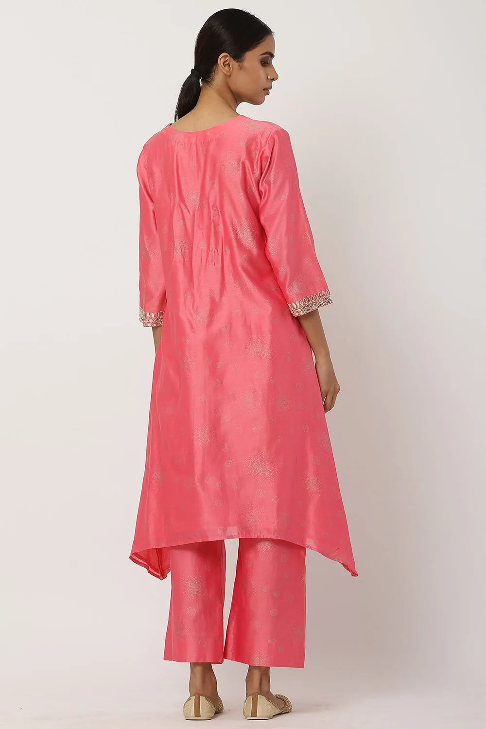 Asymmetrical Peach Kurta Set