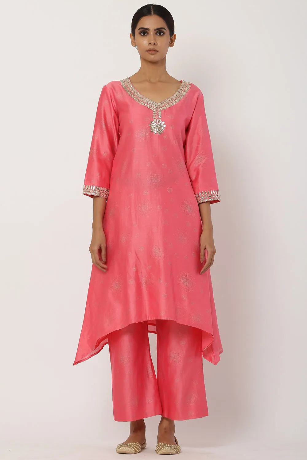 Asymmetrical Peach Kurta Set