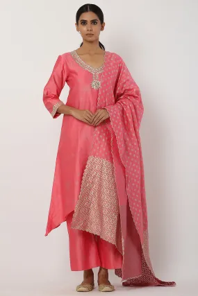 Asymmetrical Peach Kurta Set