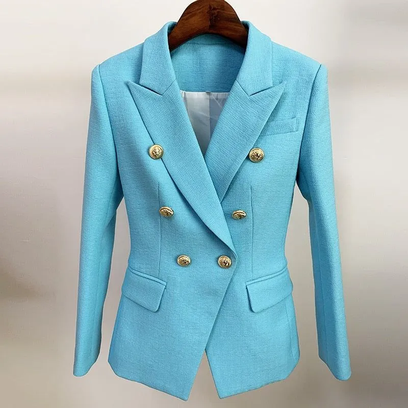 Baby Pink Women's Blazer Formal Double Breasted Buttons Blazer High Quality