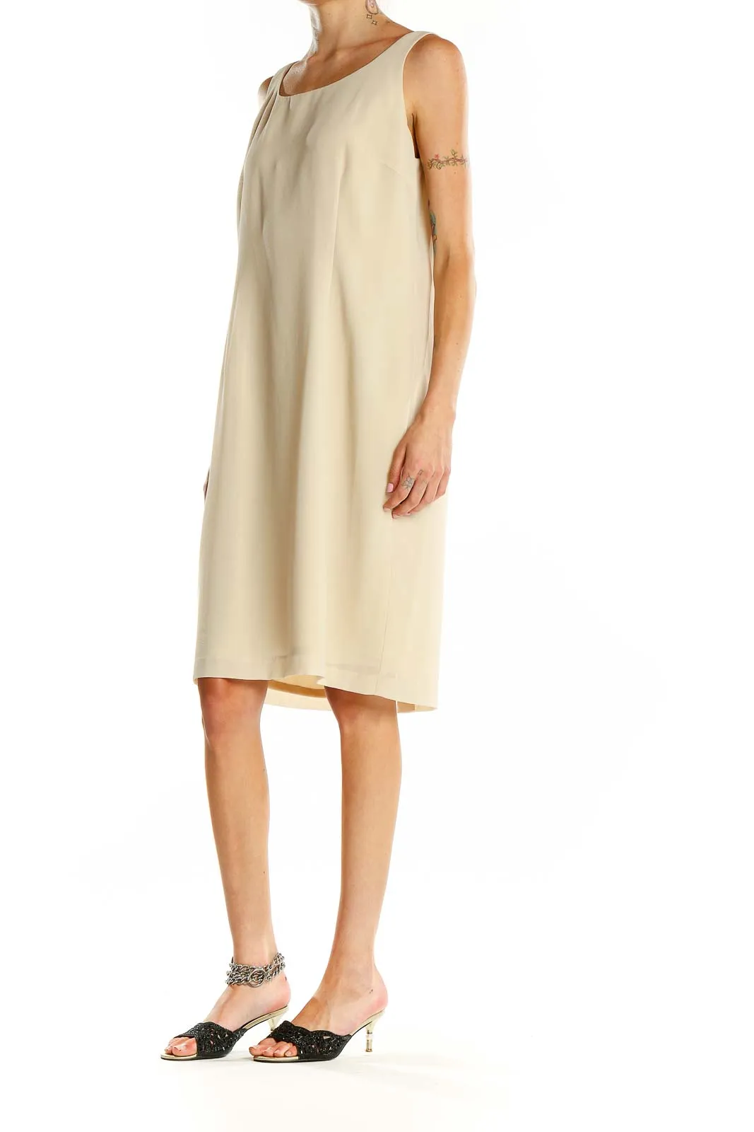 Beige Sleeveless Sheath Dress