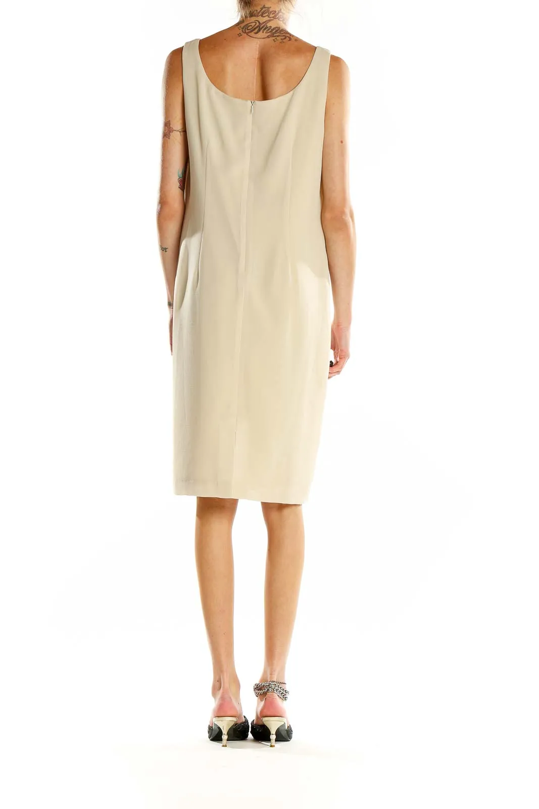 Beige Sleeveless Sheath Dress