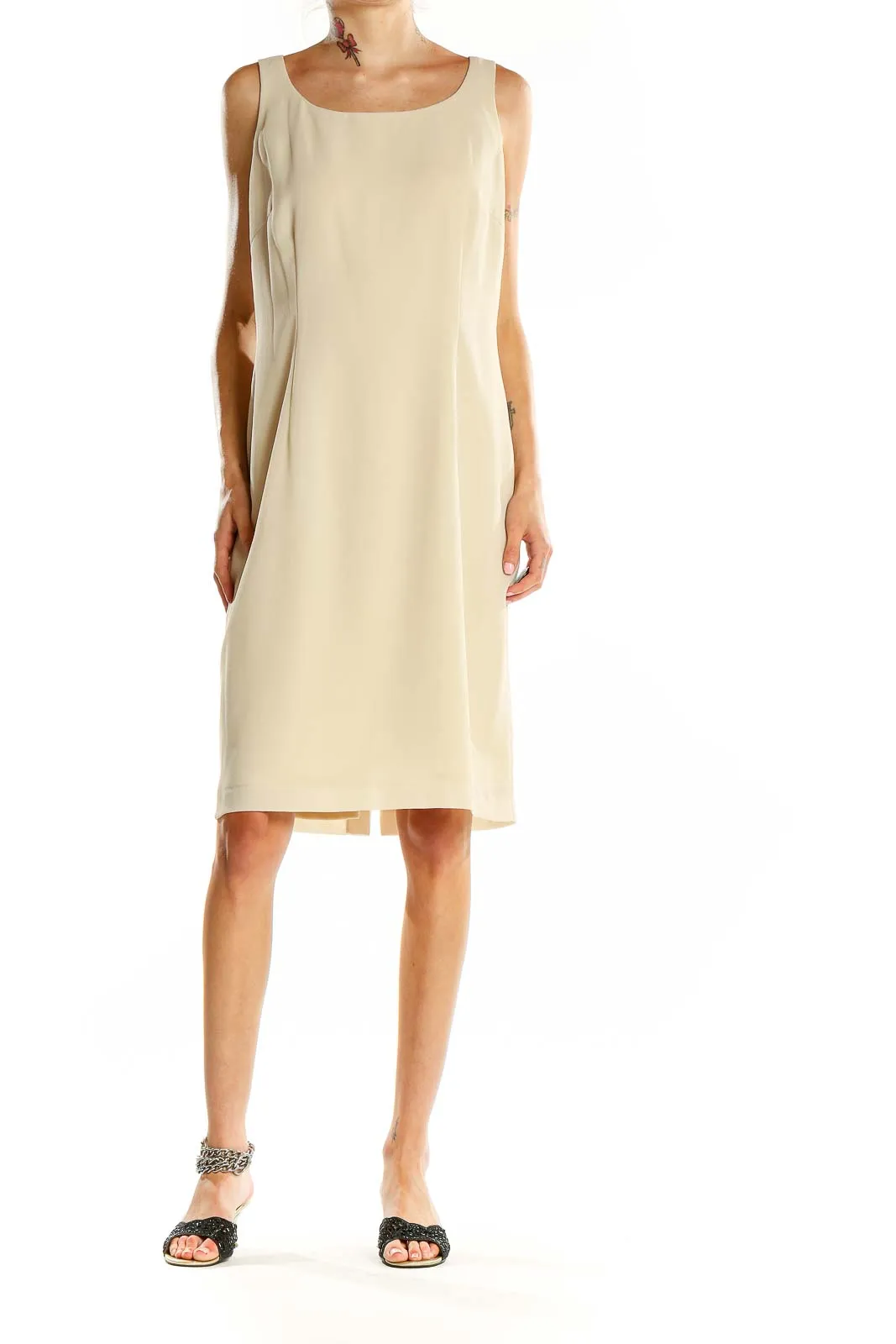 Beige Sleeveless Sheath Dress