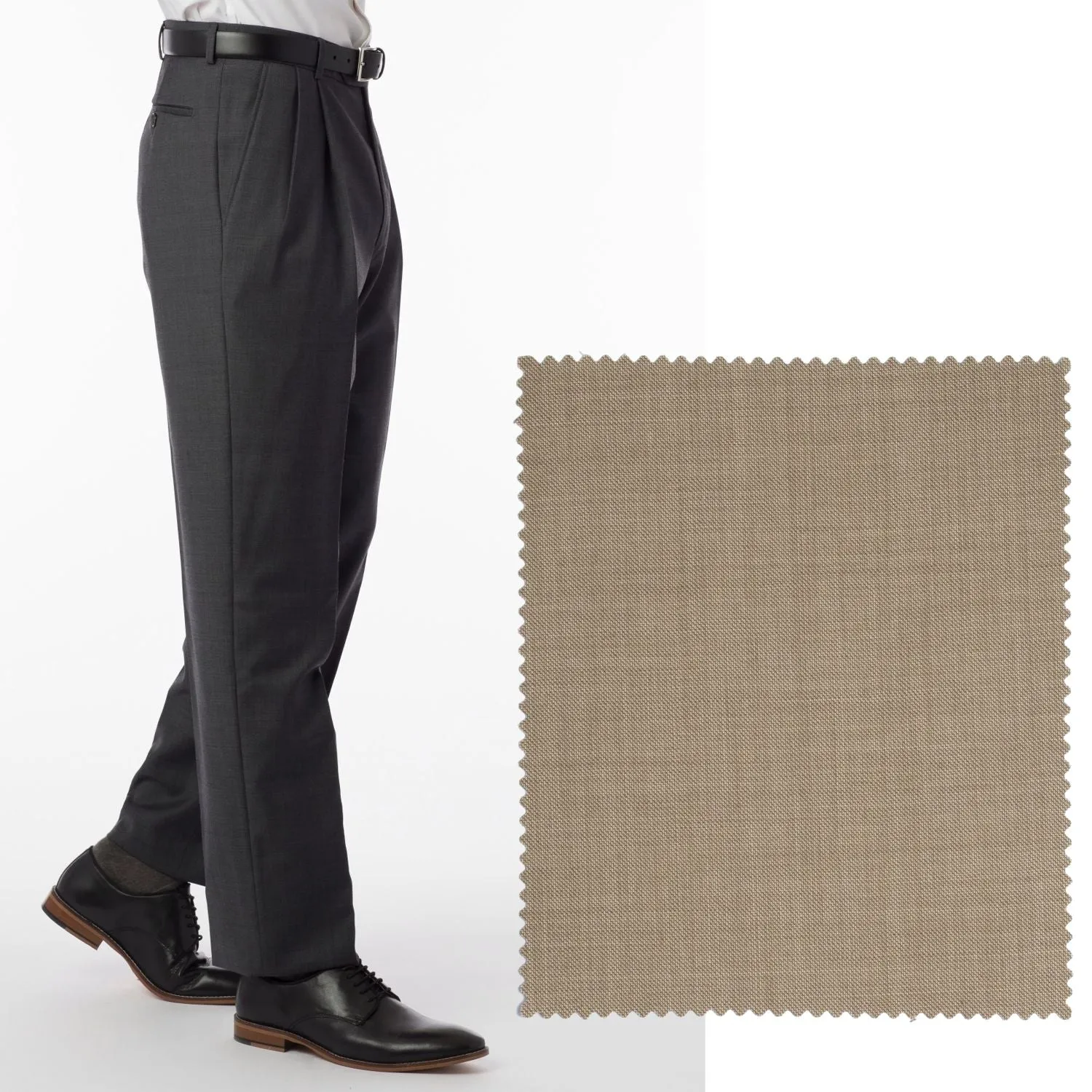 BIG FIT Sharkskin Super 120s Worsted Wool Comfort-EZE Trouser in Camel (Manchester Pleated Model) by Ballin