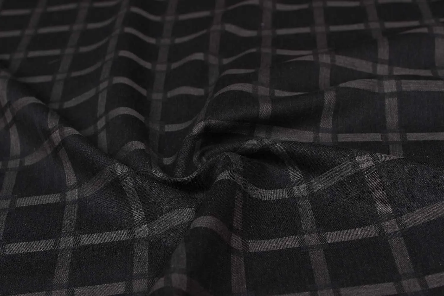 Black & Silver Gray Checks Cotton melange Twill Fabric