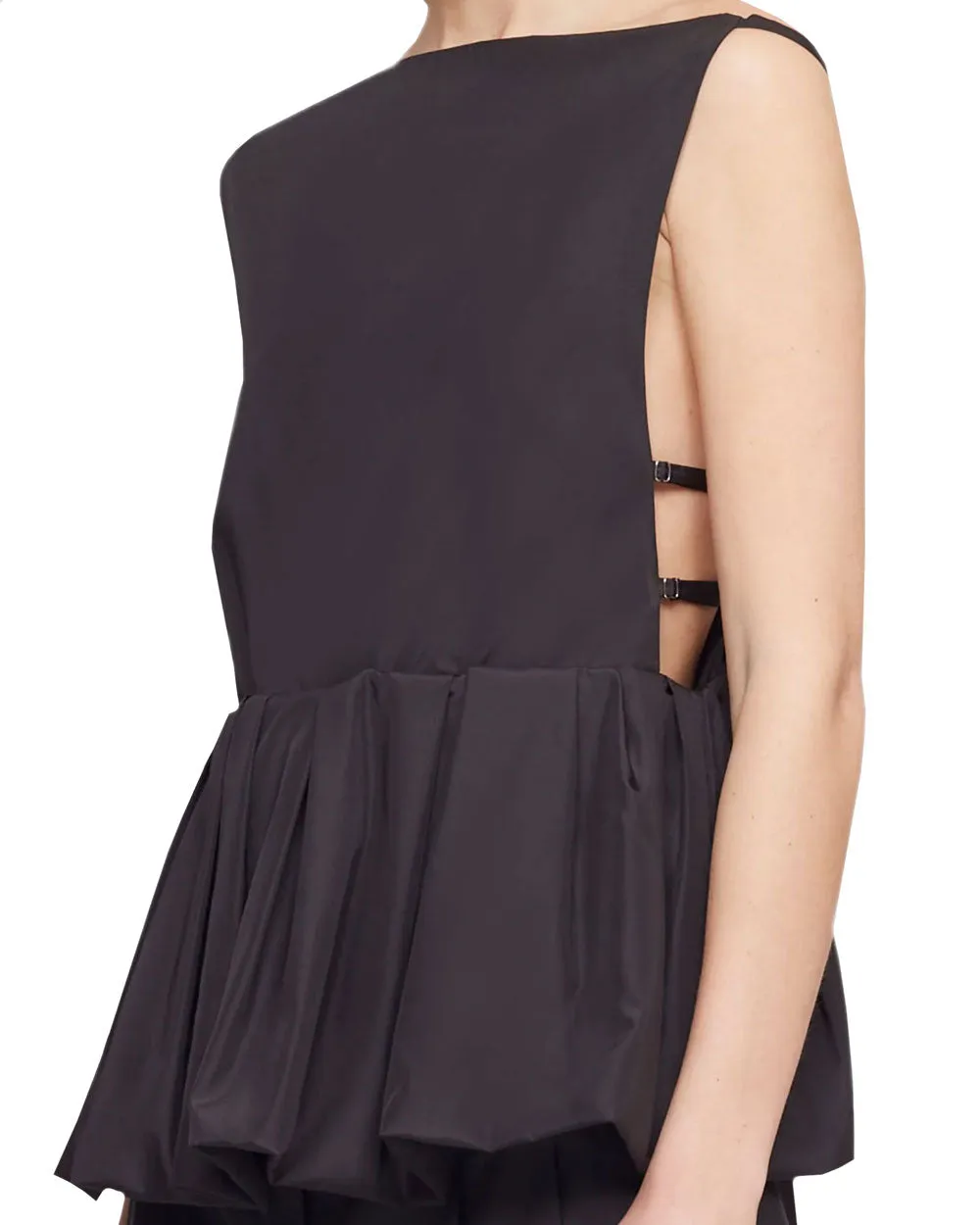 Black Bubble Hem Taffeta Tank