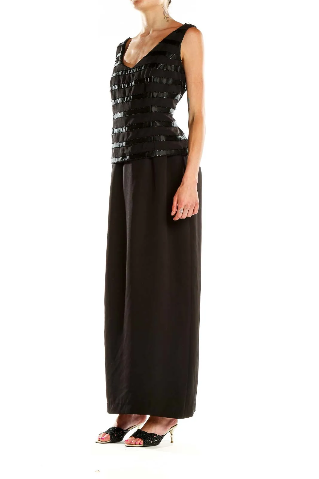 Black Sequined Striped Evening Gown