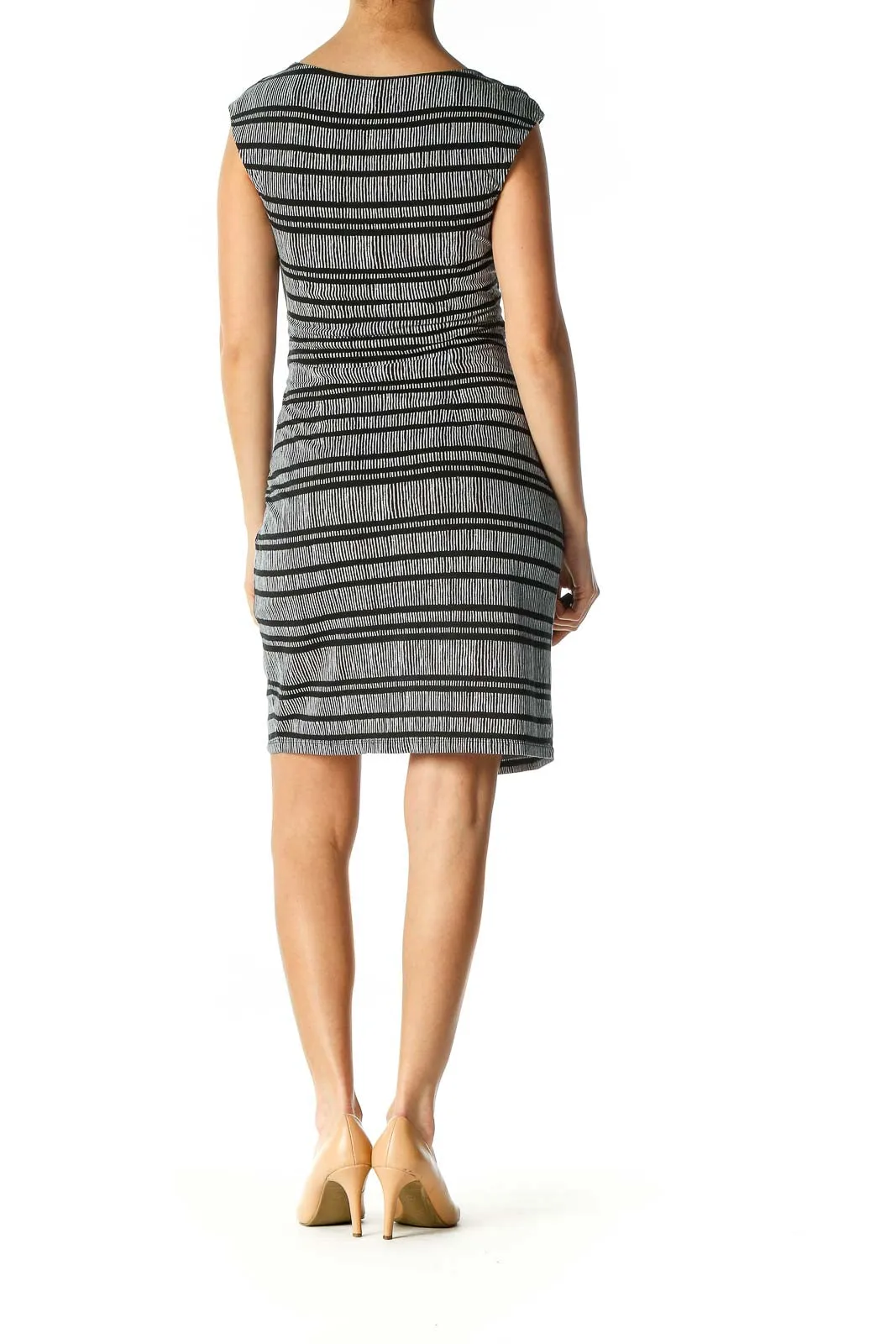 Black Striped Casual Sheath Dress