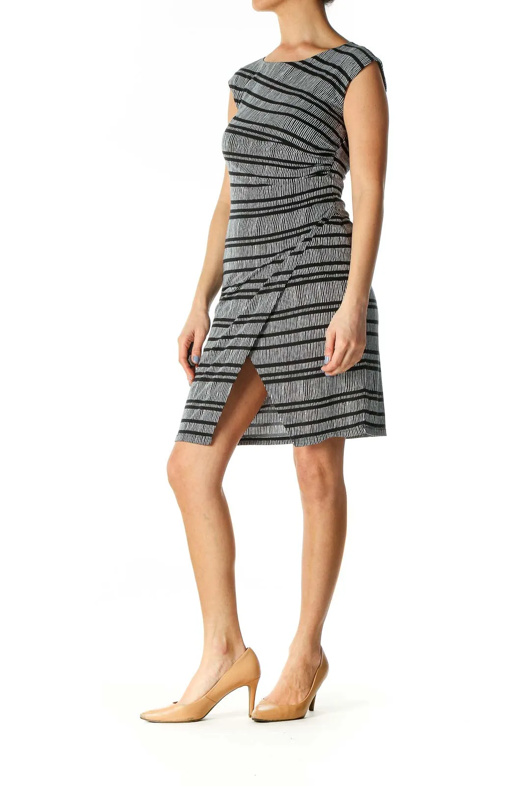 Black Striped Casual Sheath Dress