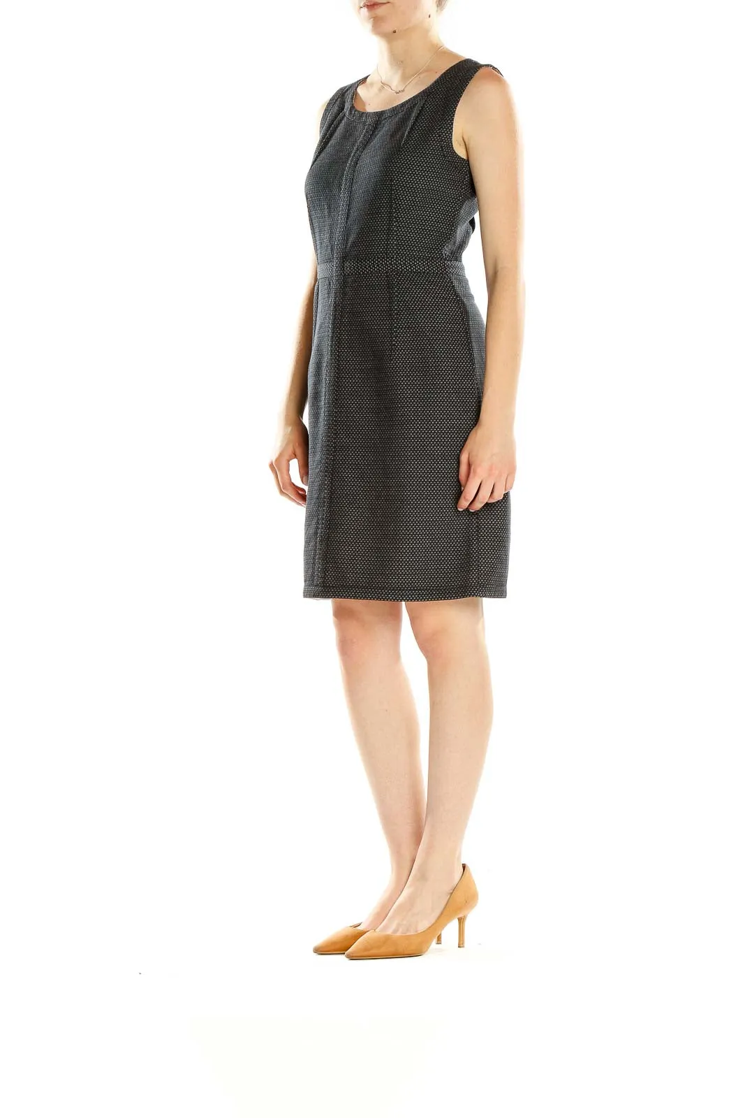 Black Textured Sleeveless Sheath Dress