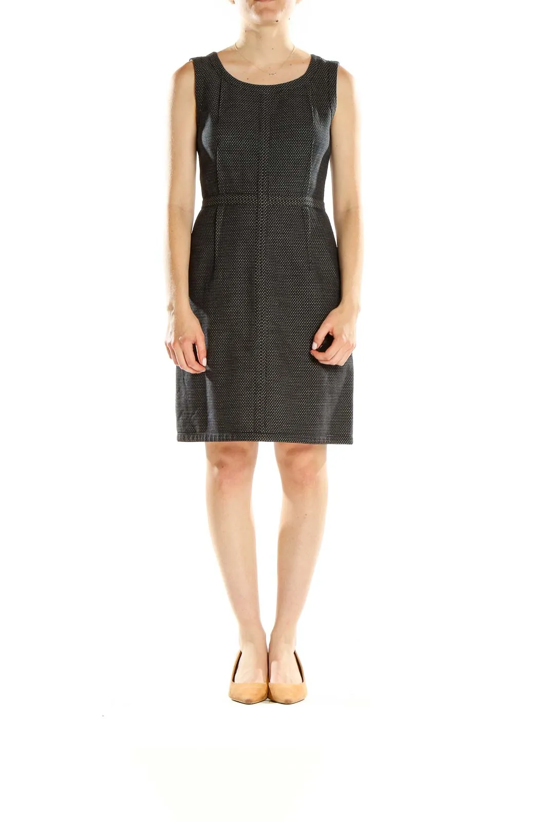 Black Textured Sleeveless Sheath Dress