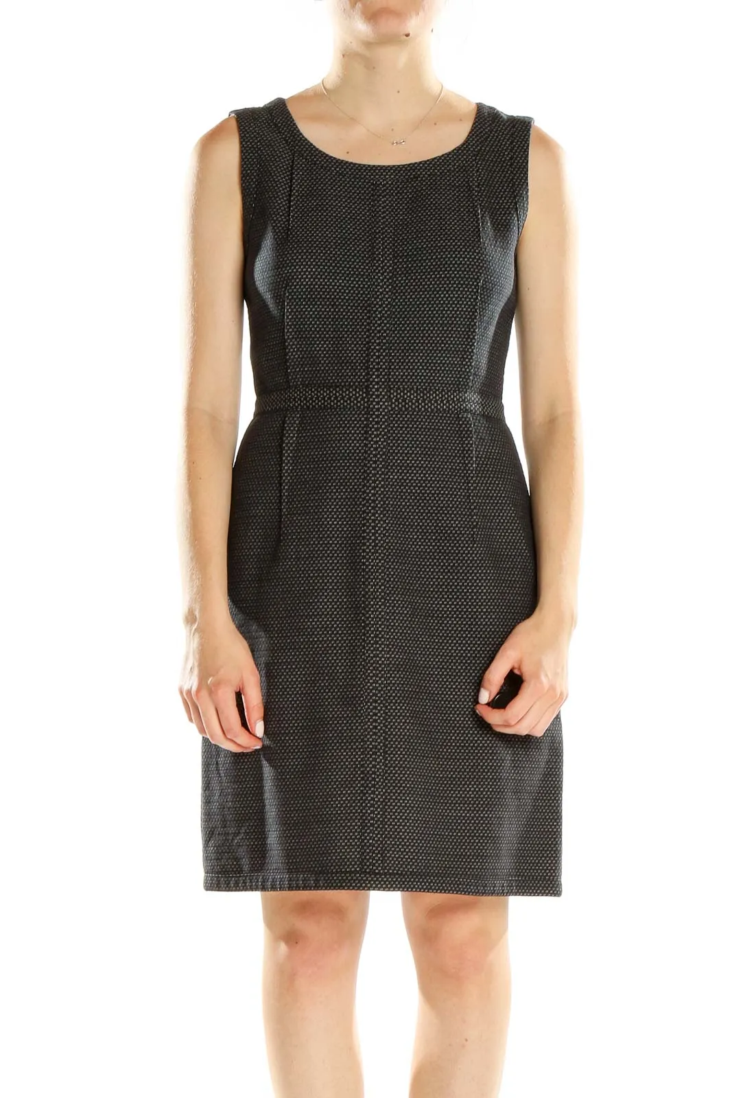 Black Textured Sleeveless Sheath Dress