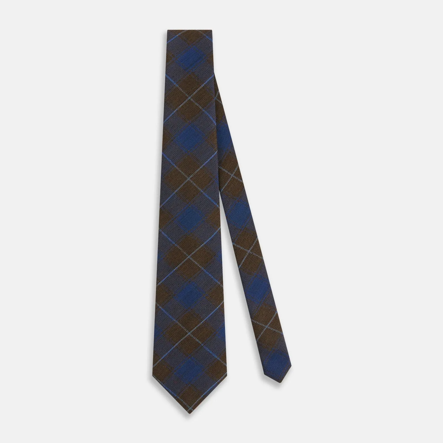 Blue and Brown Tartan Silk Blend Tie