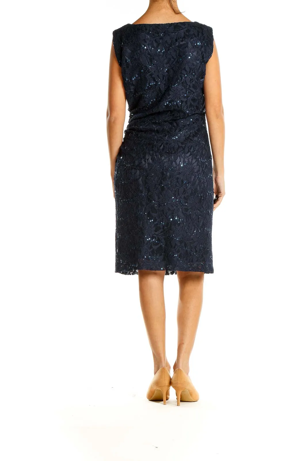 Blue Lace Sequin Classic Sheath Dress