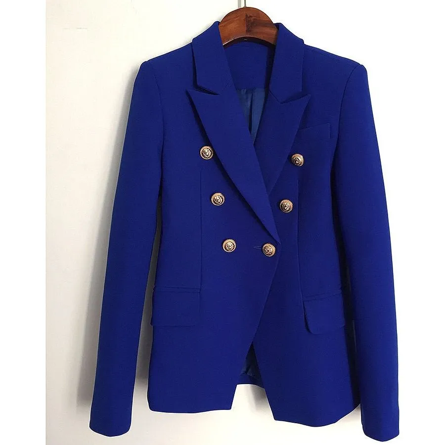 Blue Women's Blazer Formal Double Breasted Buttons Blazer High Quality