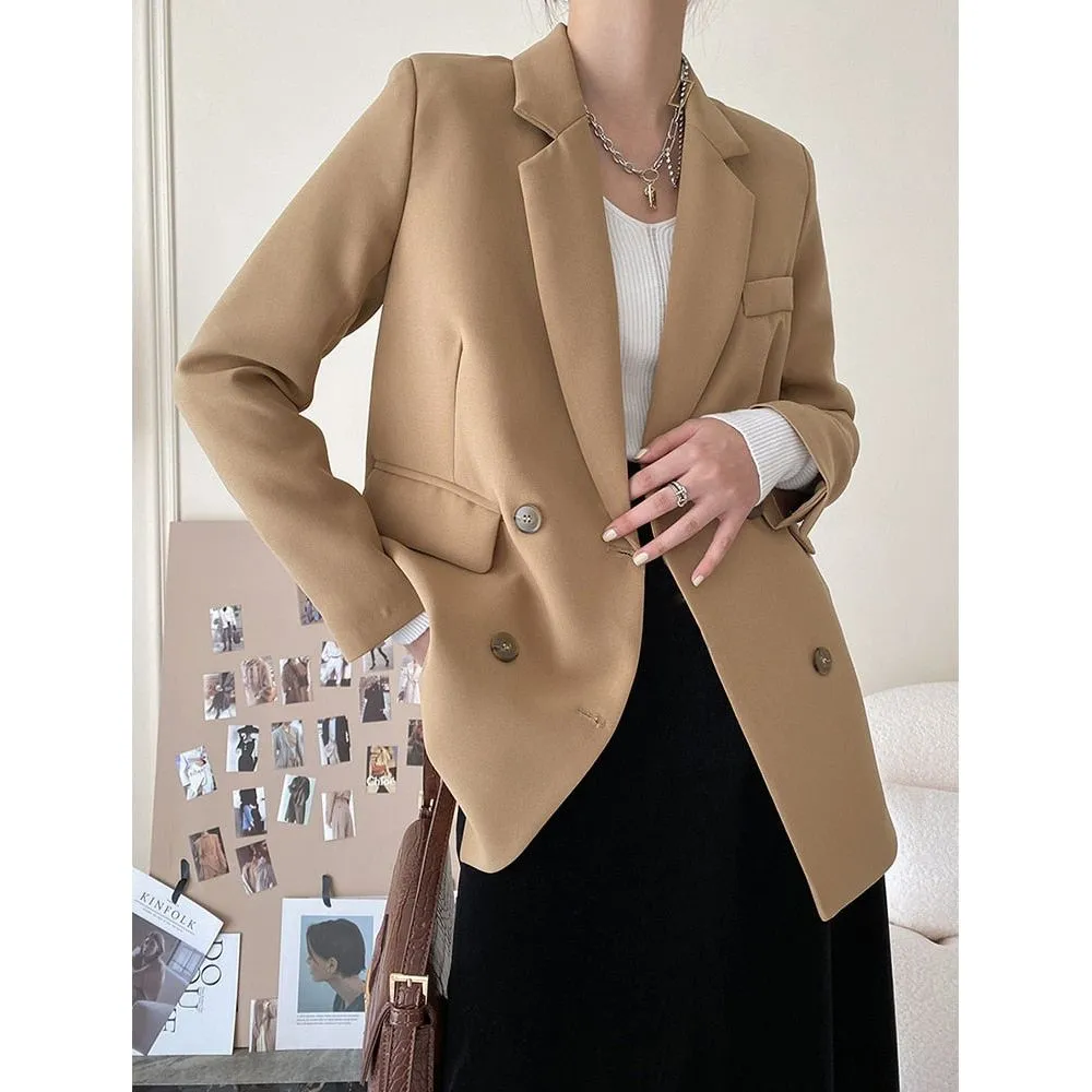 Blue Women's Blazer Formal Double Breasted Buttons Blazer High Quality