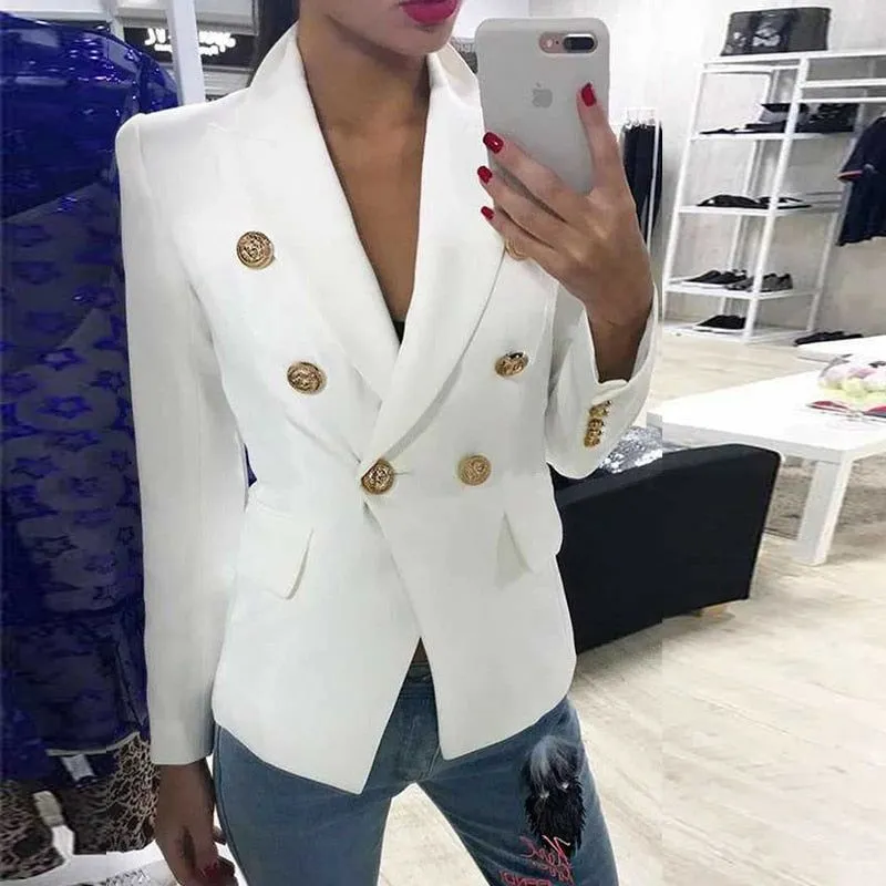 Blue Women's Blazer Formal Double Breasted Buttons Blazer High Quality