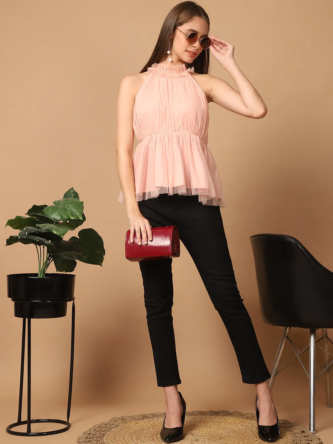 Blush Peach Peplum Party Top