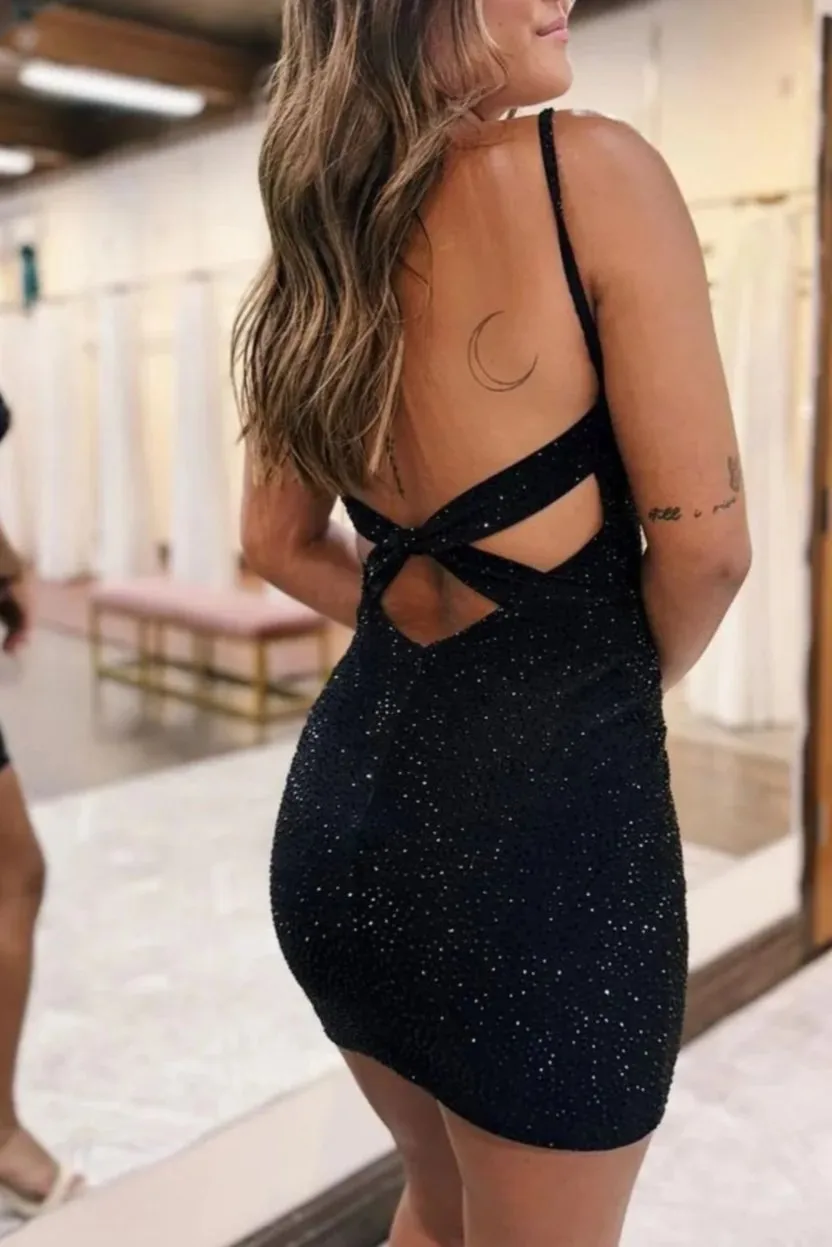 Bodycon V Neck Beaded Tight Homecoming Dresses