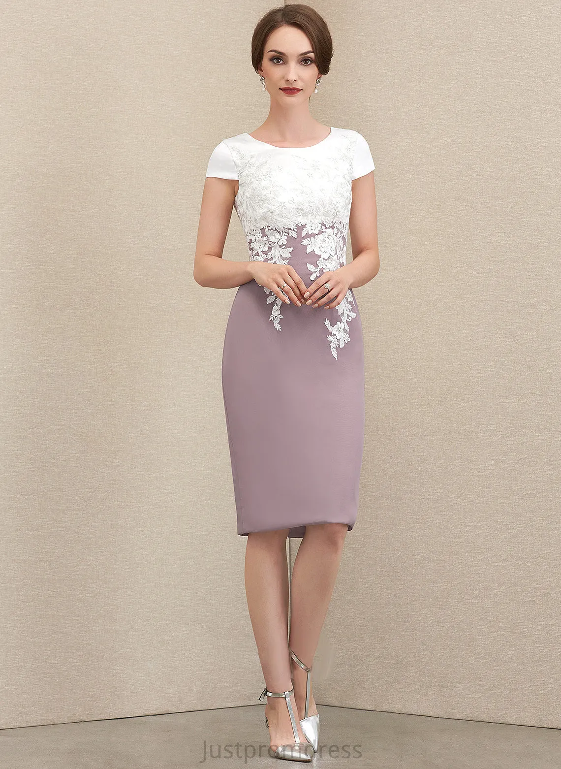 Bride Mother Sheath/Column Mother of the Bride Dresses Liberty the Scoop Knee-Length Dress Chiffon Neck Lace of