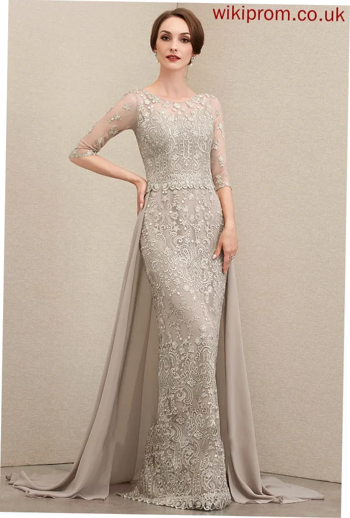 Bride Sweep Dress Neck Lace the Chiffon Sheath/Column Mother Riley Mother of the Bride Dresses Scoop Train of