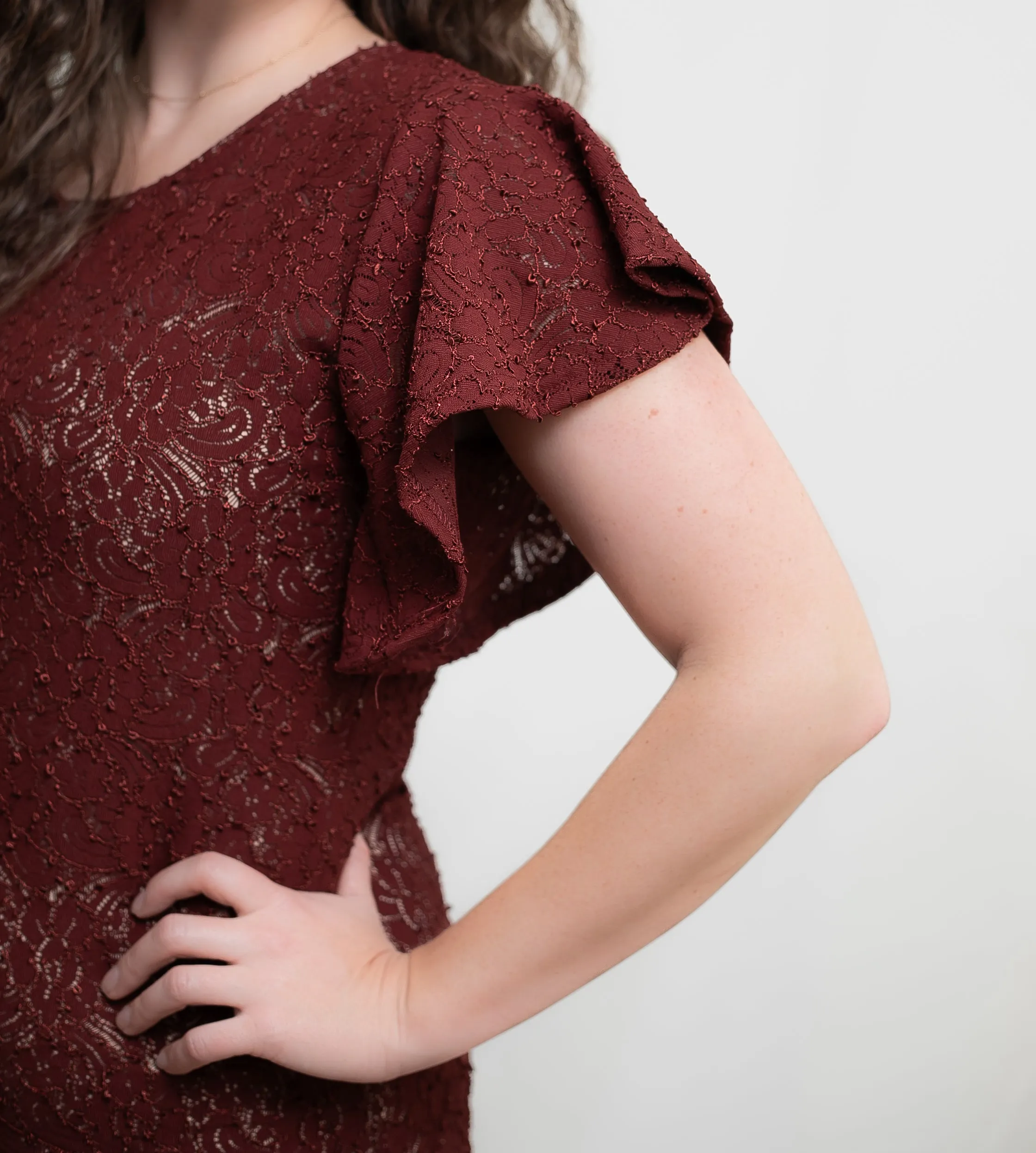 Burgundy Lace Sheath Dress