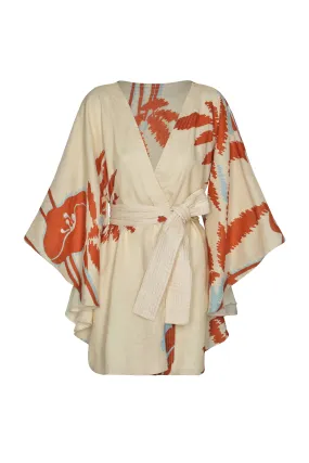 Cavalo Linen Cape / Ecru - Orange Gladiolos