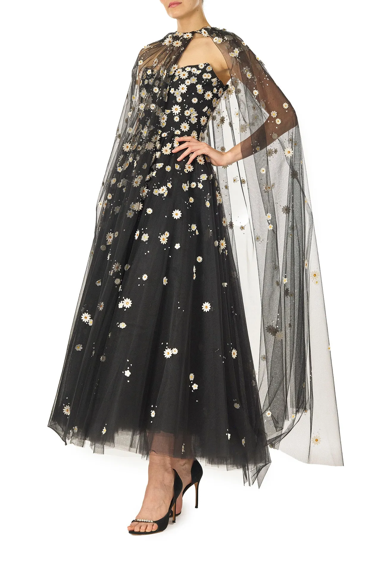 Daisy Embroidered Tulle Cape