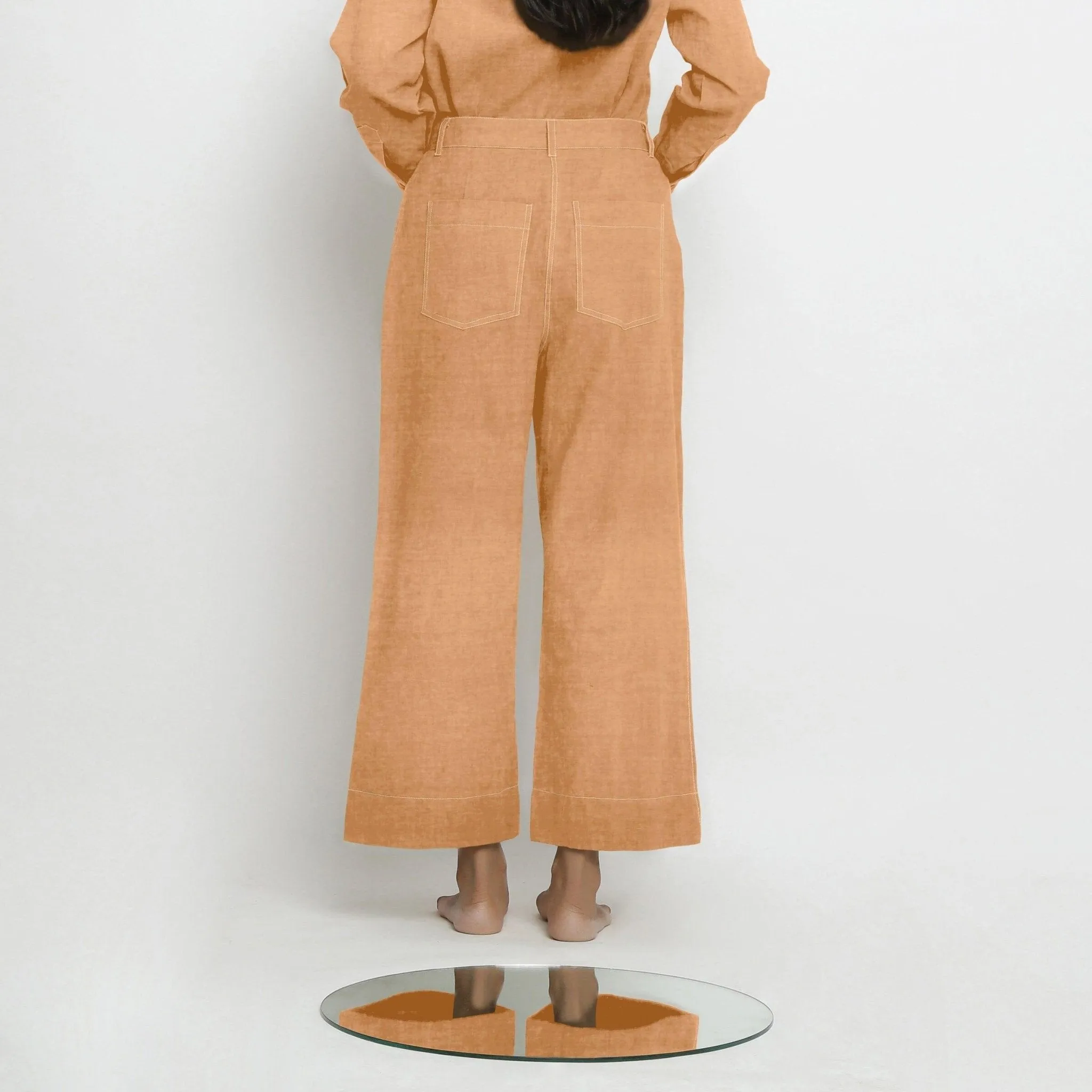 Desert Yellow Linen Patch Pocket Wide Legged Pant