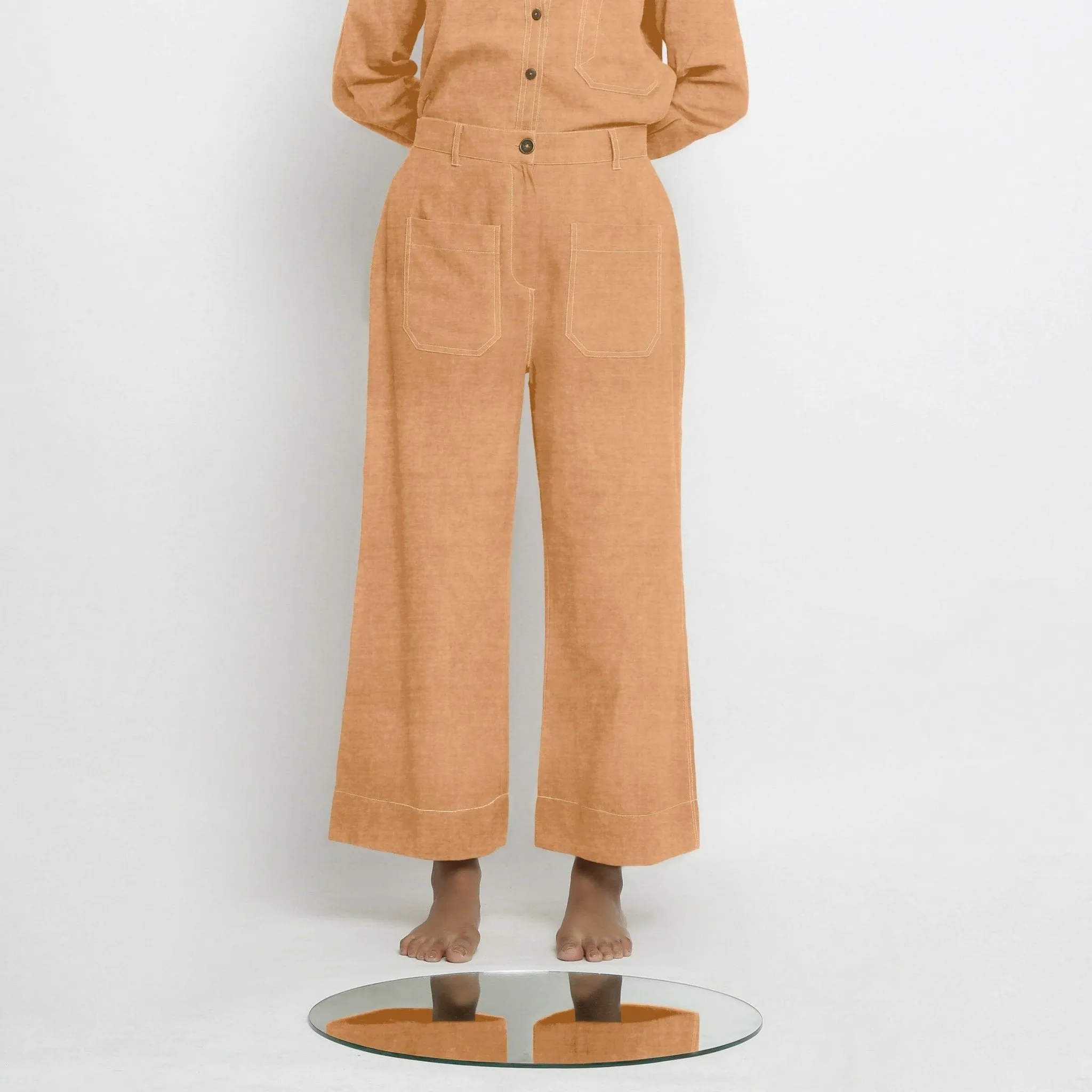 Desert Yellow Linen Patch Pocket Wide Legged Pant