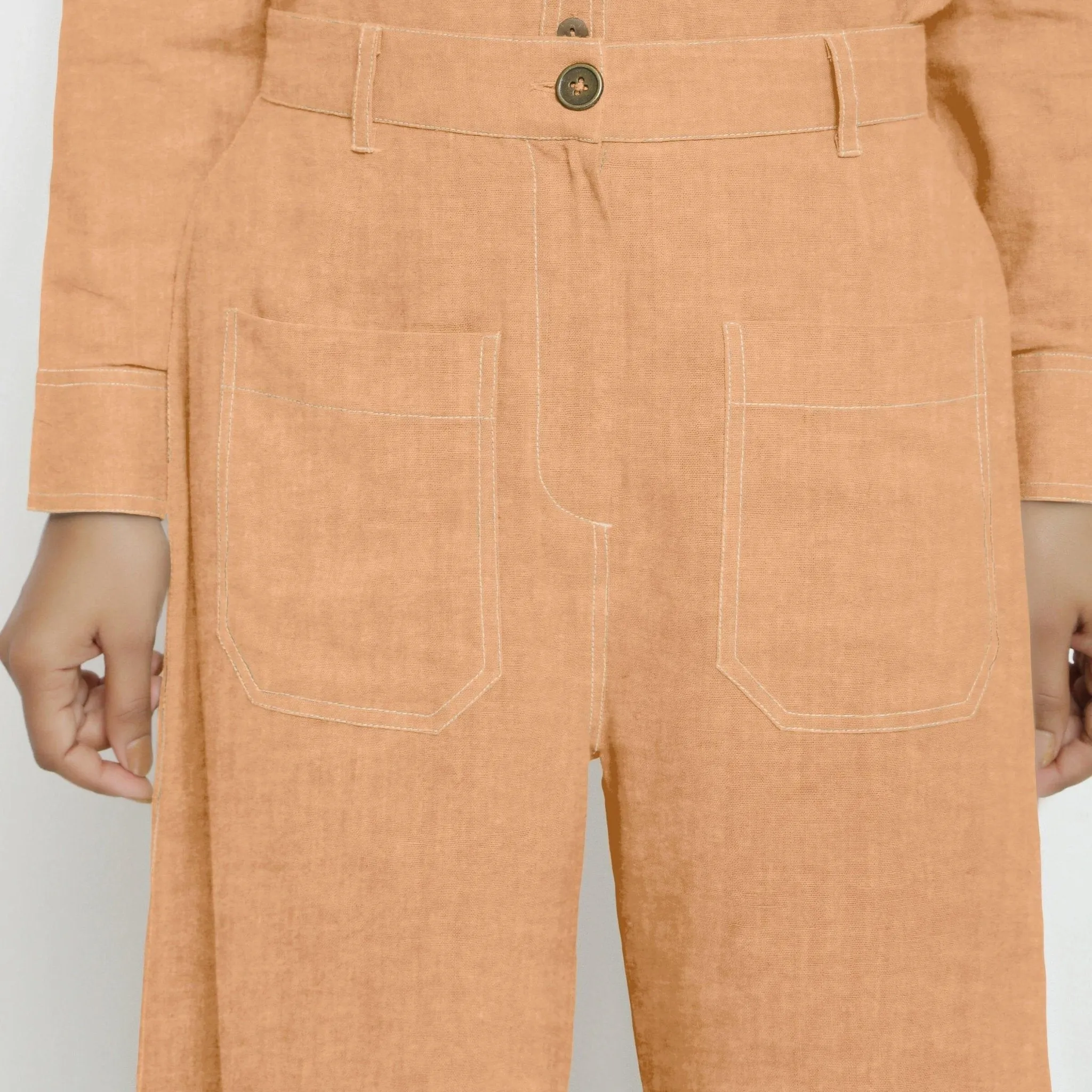 Desert Yellow Linen Patch Pocket Wide Legged Pant