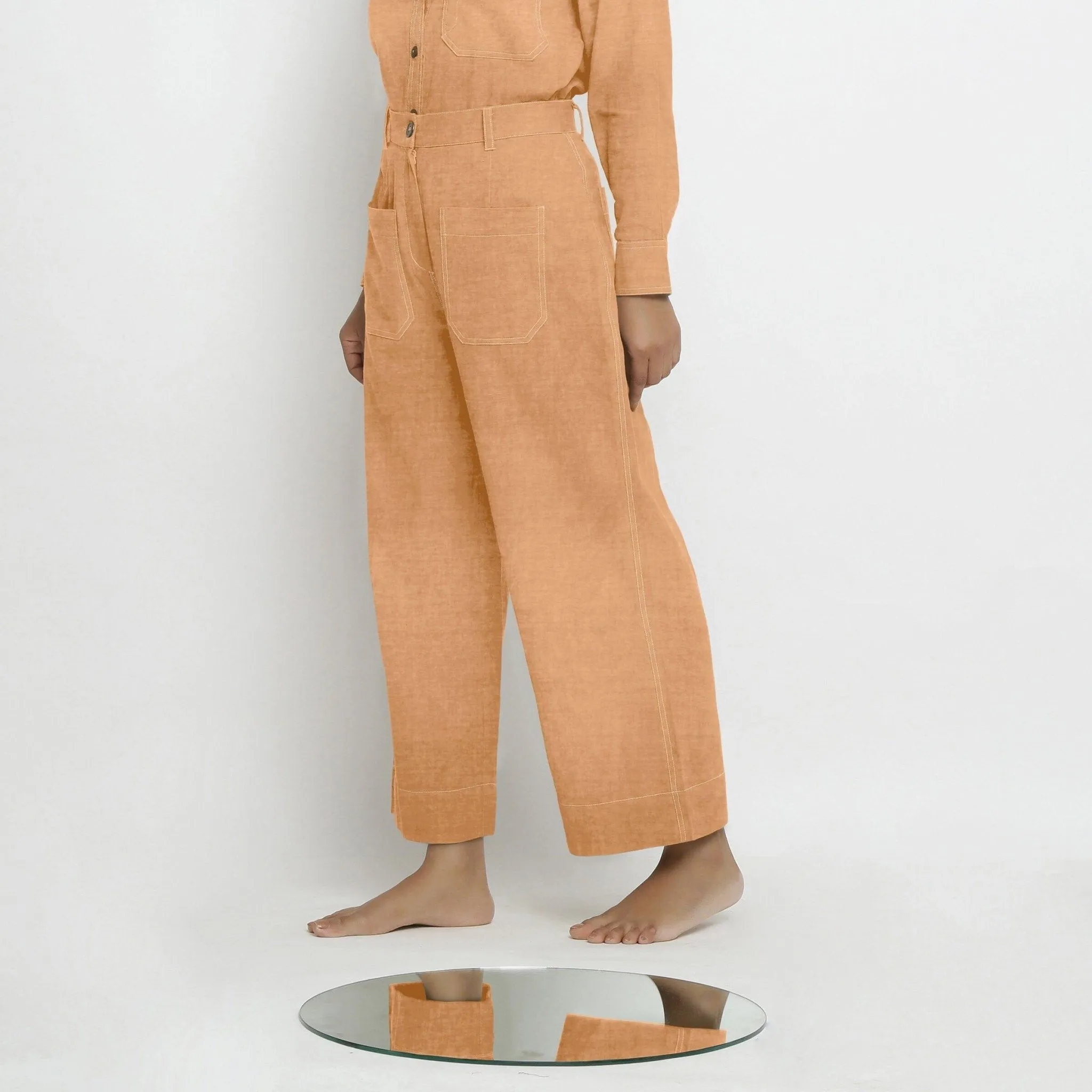 Desert Yellow Linen Patch Pocket Wide Legged Pant