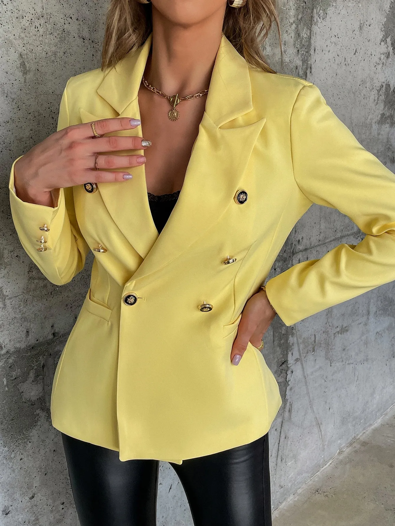 Double Breasted Lapel Collar Blazer