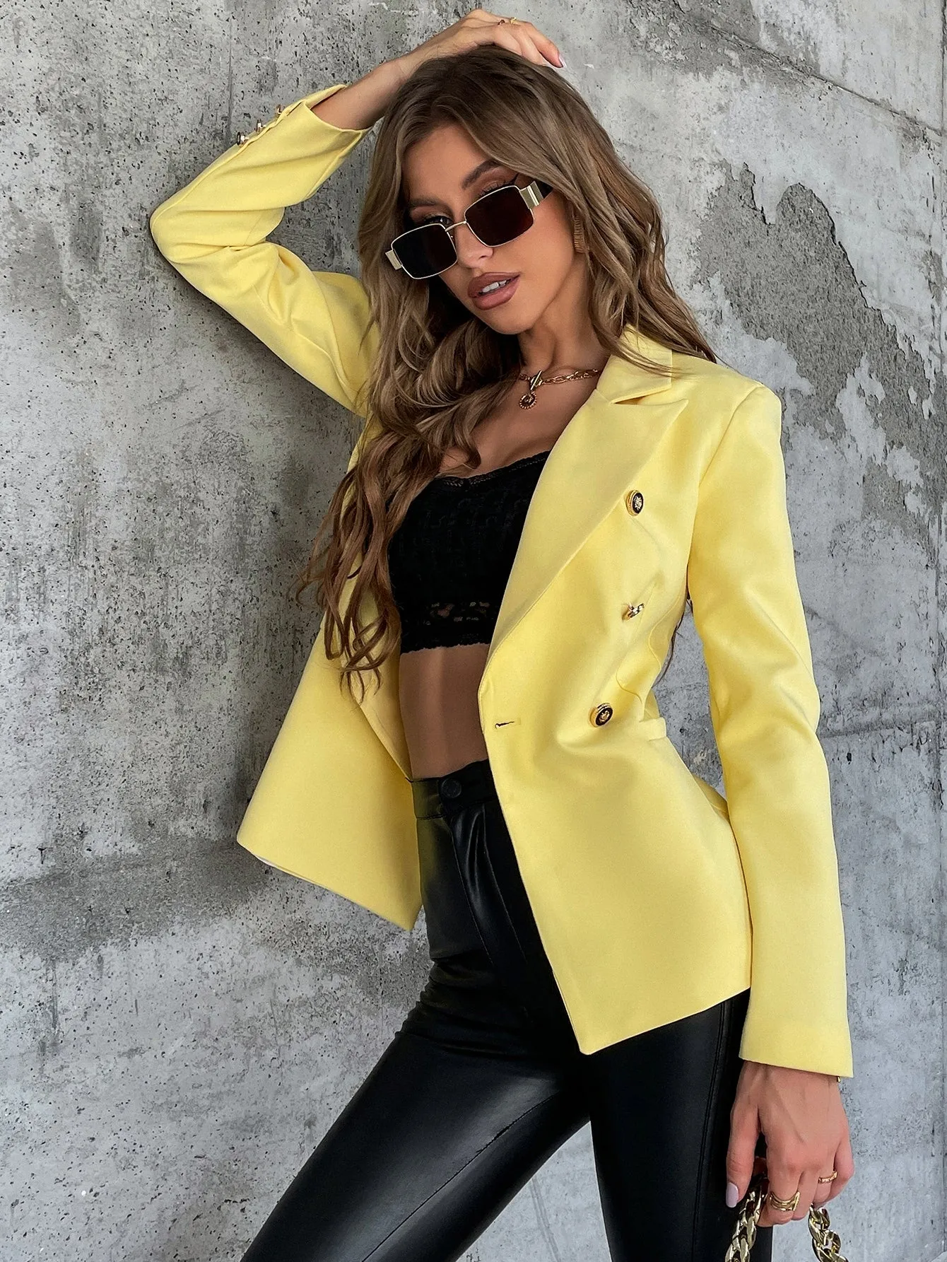 Double Breasted Lapel Collar Blazer