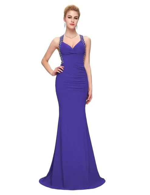 Evening Dress Grace Karin 2017 Women cheap Backless Blue Red Slim-line Sexy Bodycon Party Long Black Formal Gown Mermaid Dresses