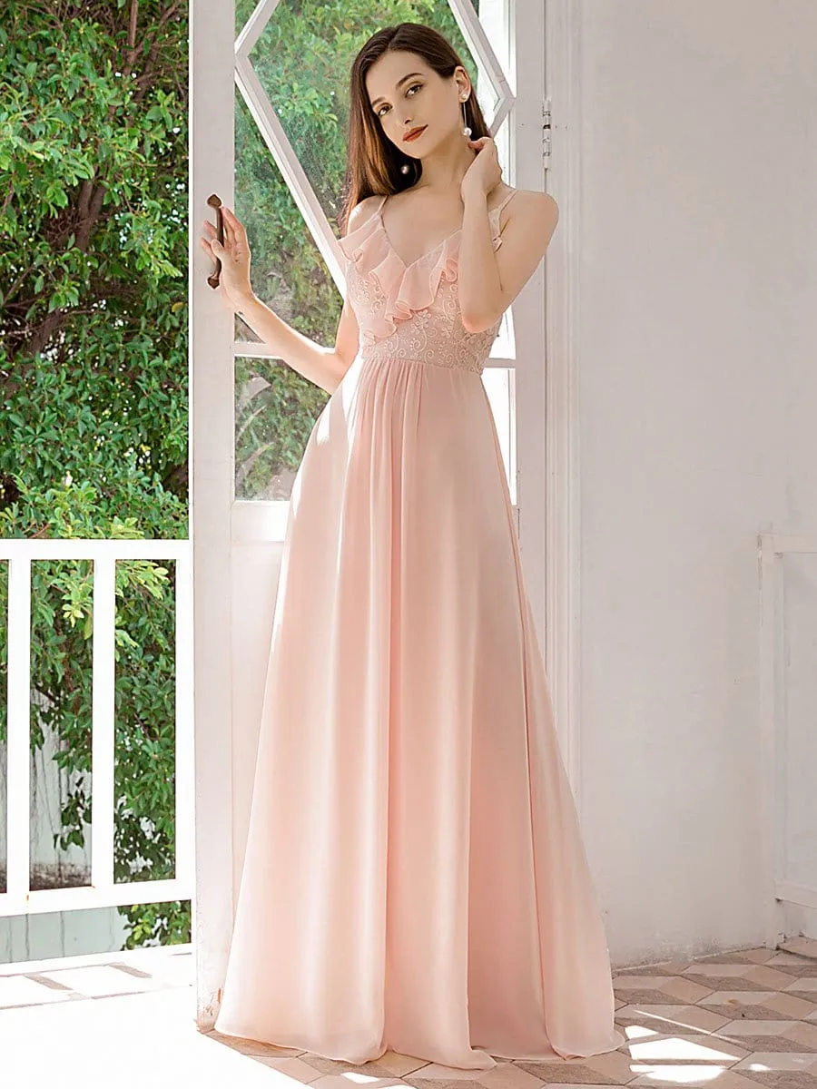 Flattering Spaghetti Straps V-neck Chiffon Bridesmaid Dresses