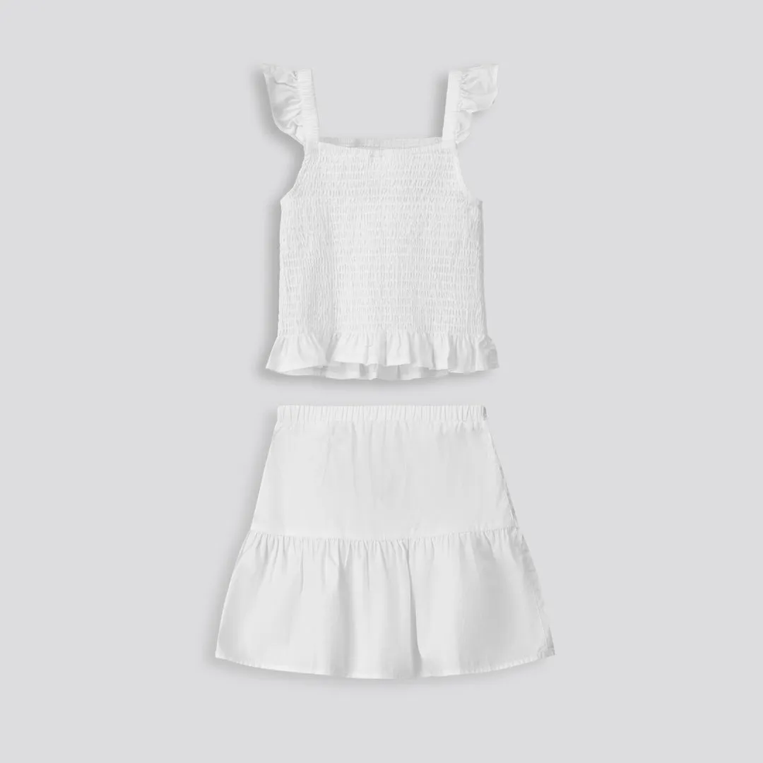 Girls Shirred Flutter Top _ 153429 _ Optic White