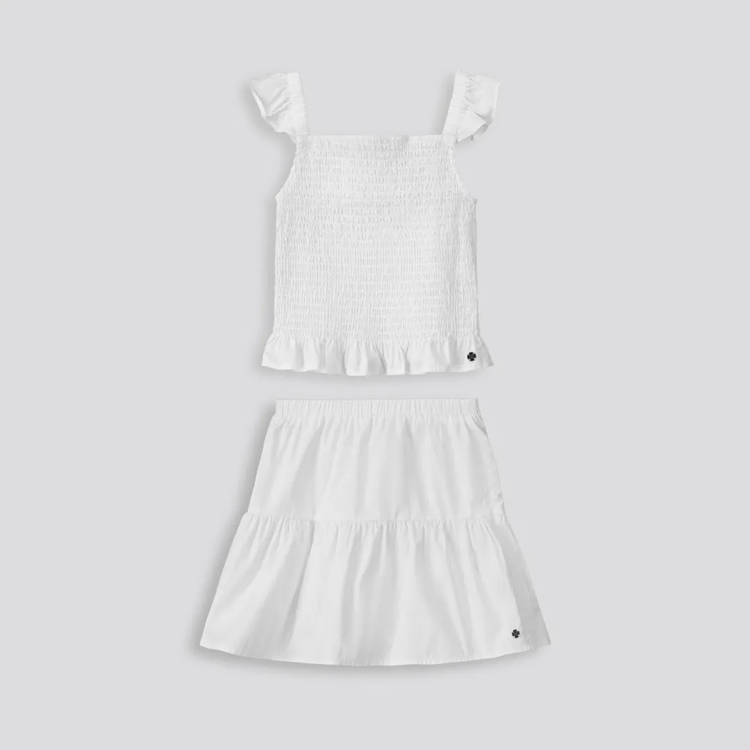 Girls Shirred Flutter Top _ 153429 _ Optic White