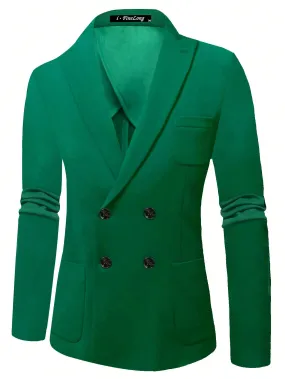 Green Peak Lapel Double Breasted Blazer