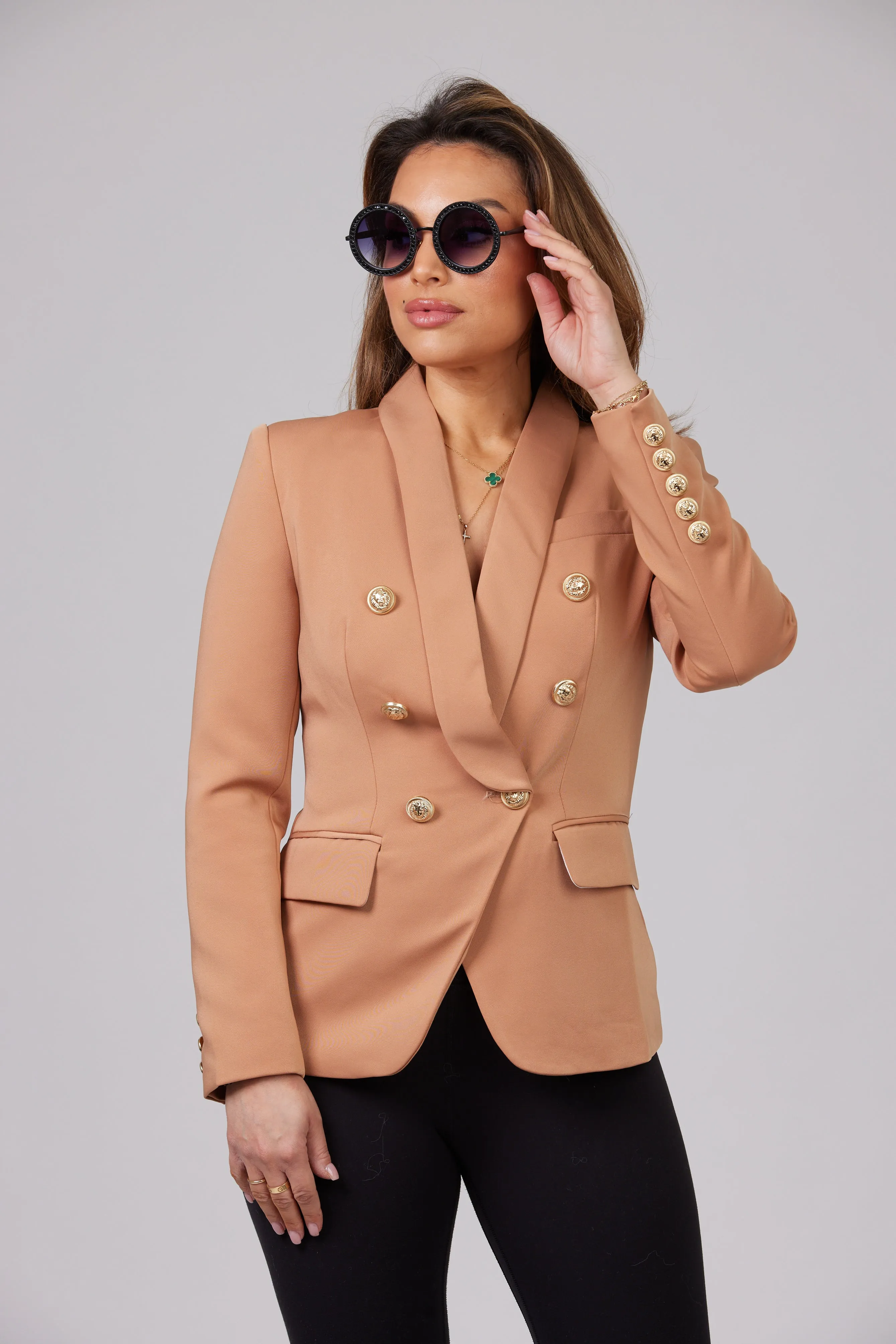 ICONIC CAMEL WITH GOLD BUTTON BLAZER