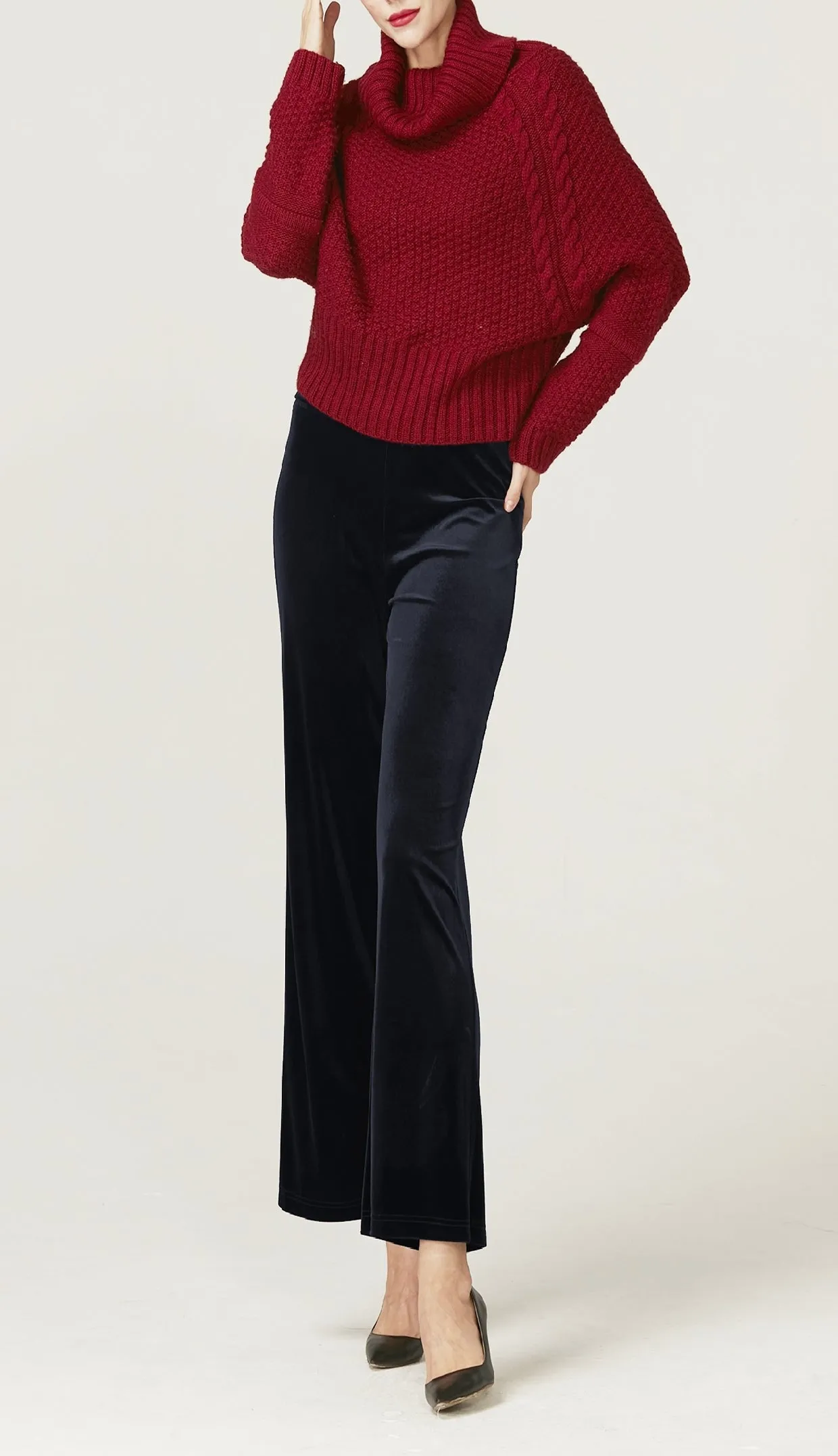 Lidia Wide Legged Stretchy Velvet Pants