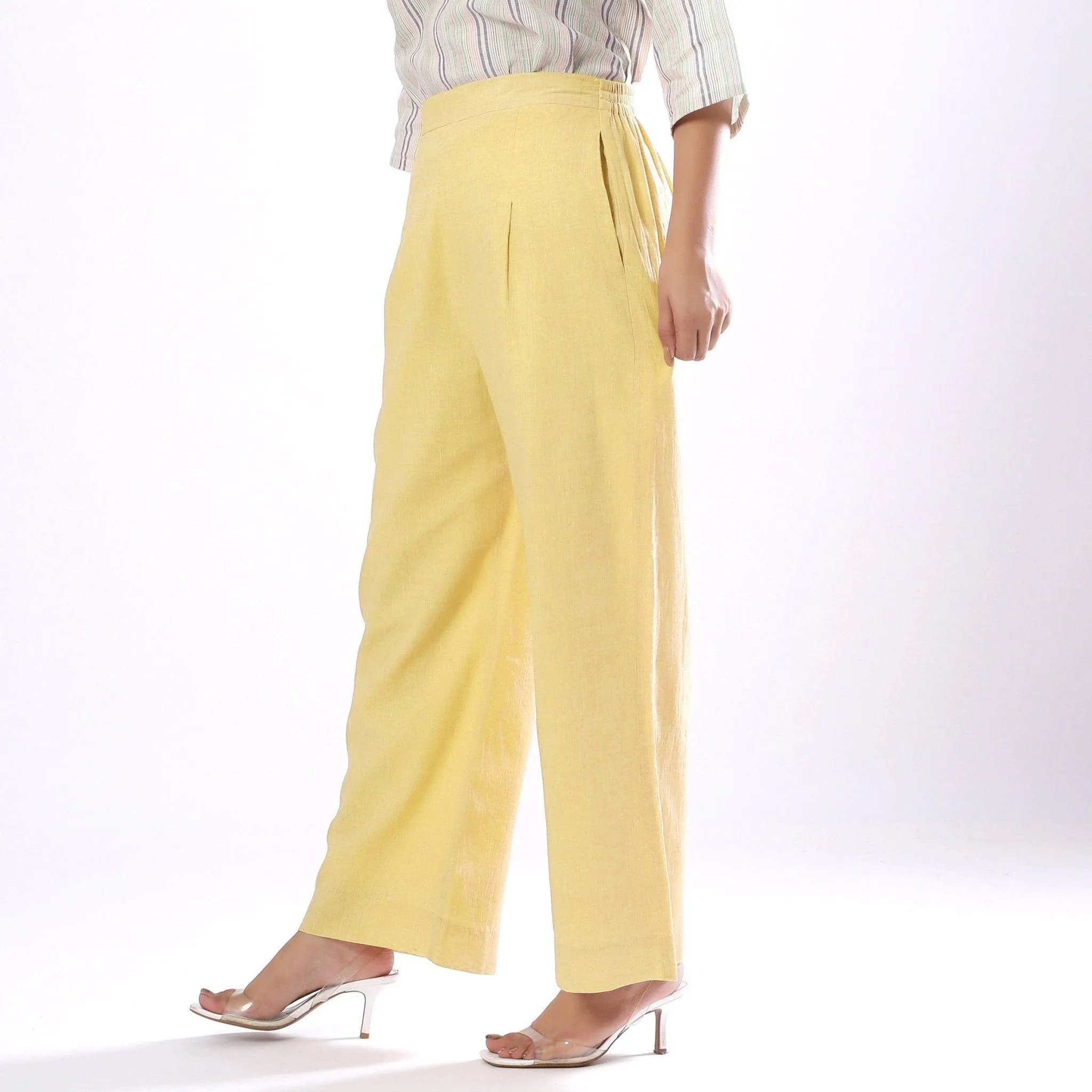 Light Yellow Handspun Cotton Elasticated Wide Legged Pant