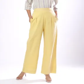 Light Yellow Handspun Cotton Elasticated Wide Legged Pant